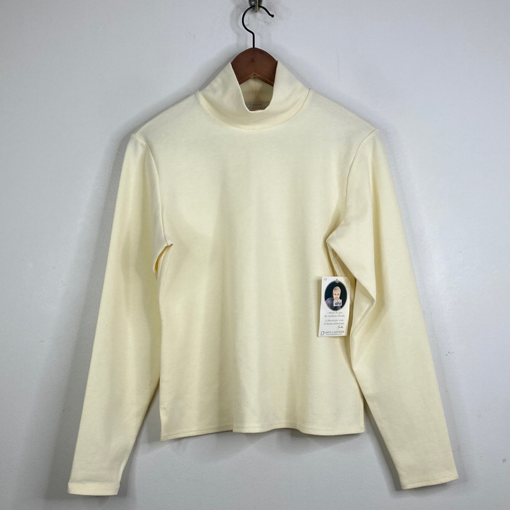 New Vintage Linda Lundstrom Top Womens 10 Cream Jersey Mock Neck Made in Canada